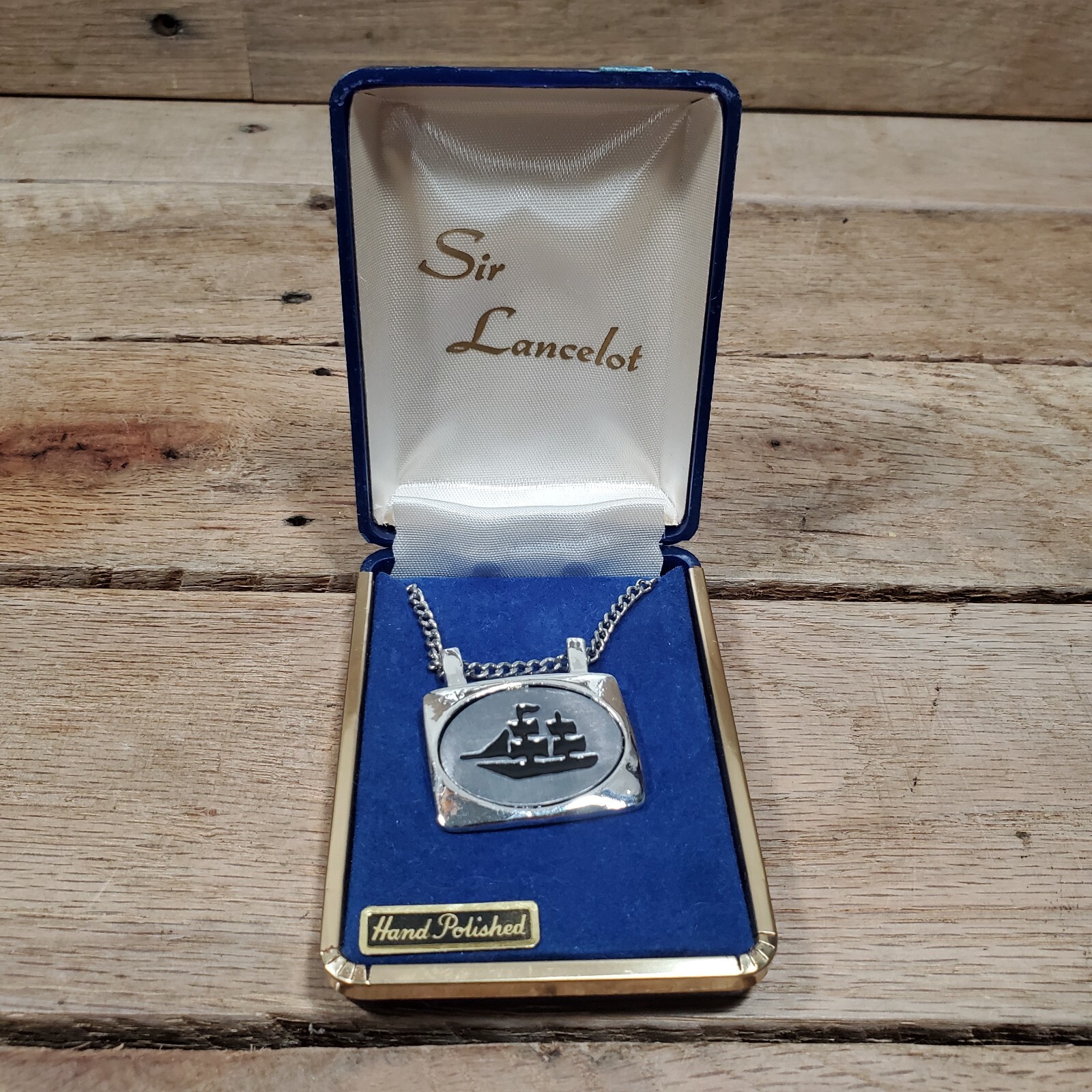 Sir Lancelot Jewelry Presentation Box W Silver Tone Ship W Hand Polished Metal