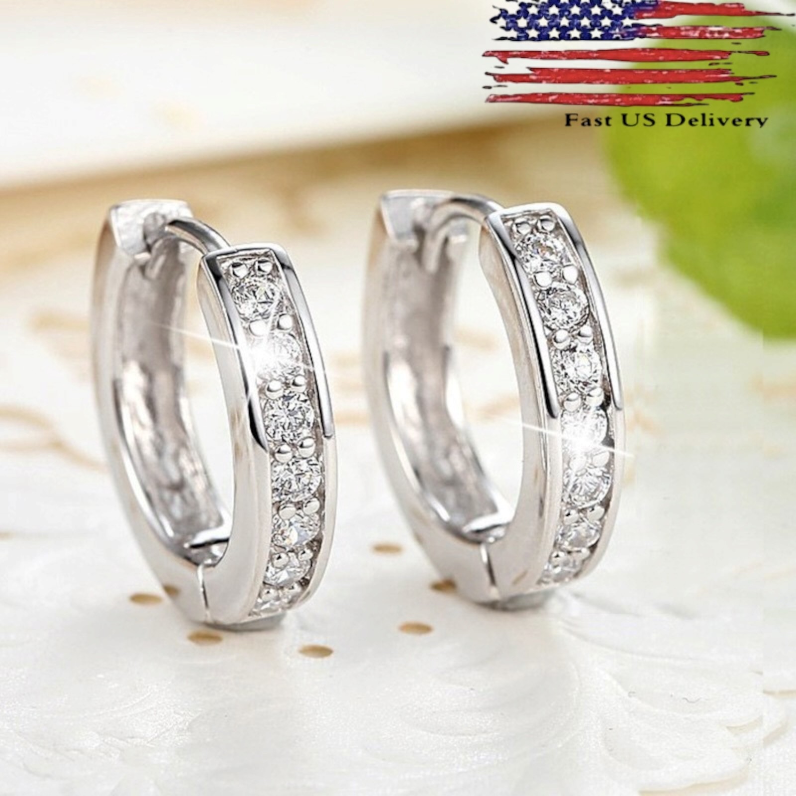 Elegant 925 Silver Filled Hoop Earring Women Cubic Zircon Jewelry Gift Pair B11