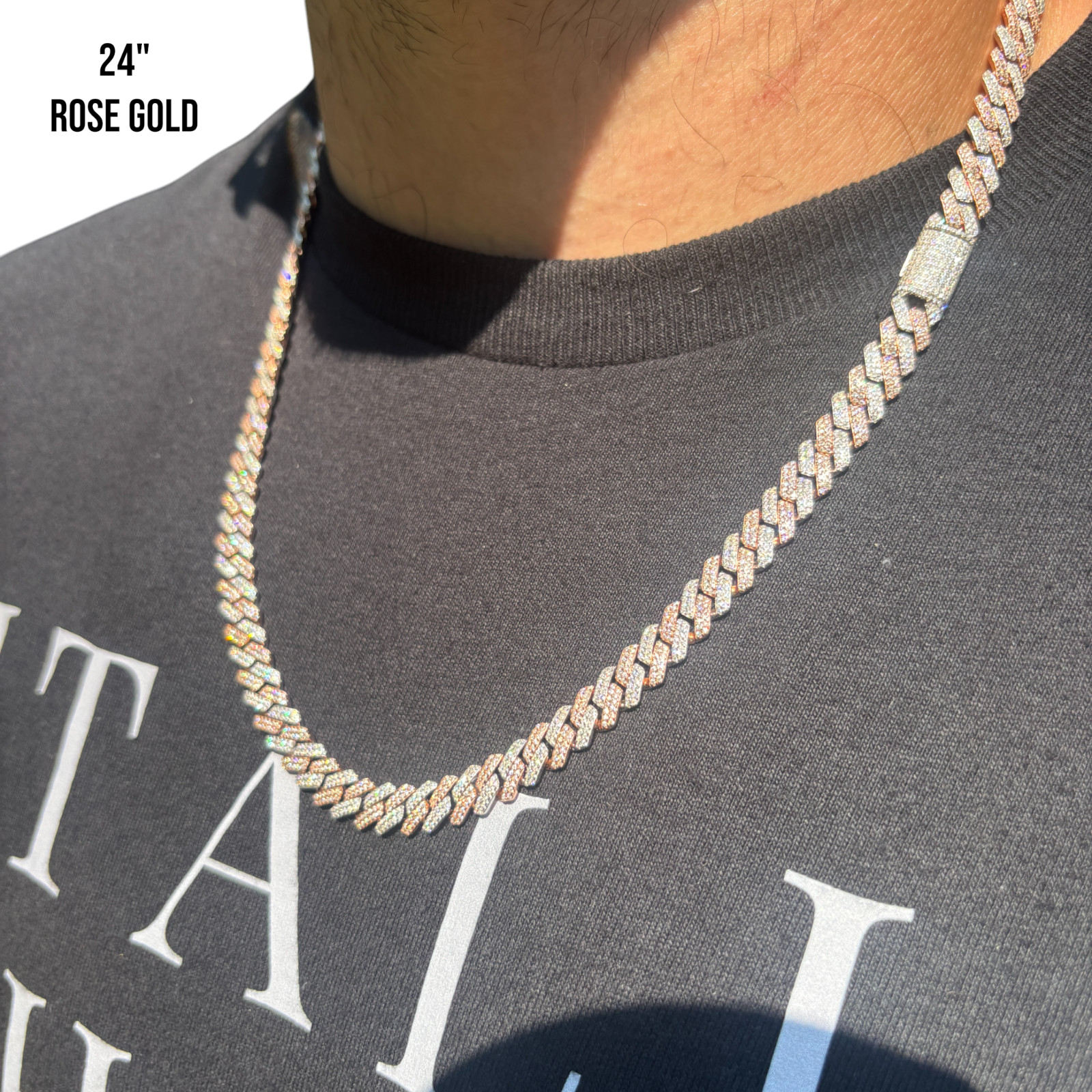8mm Moissanite Cuban Prong Chain – 925 Sterling Silver or 14k Gold/Rose/Black