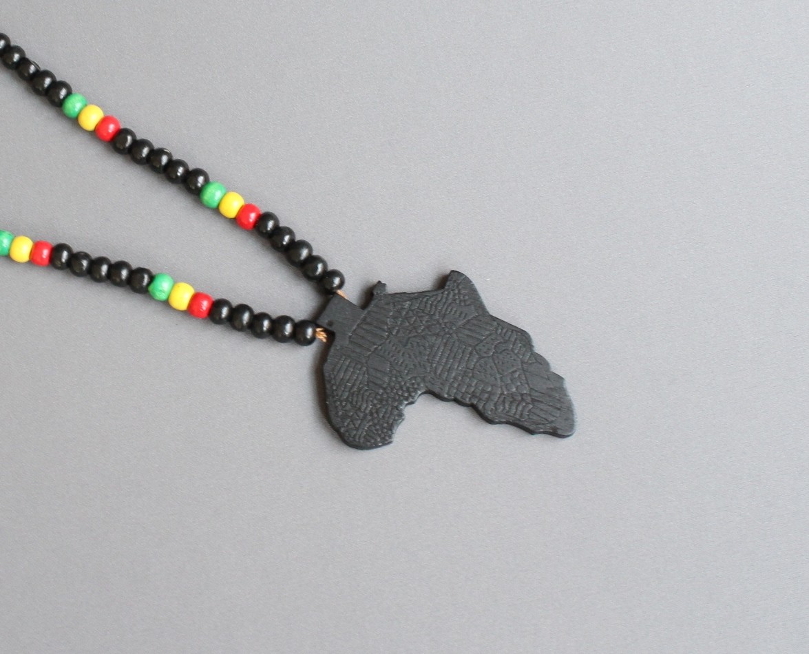 Black wooden africa pendant necklace beads chain african map continent wood long