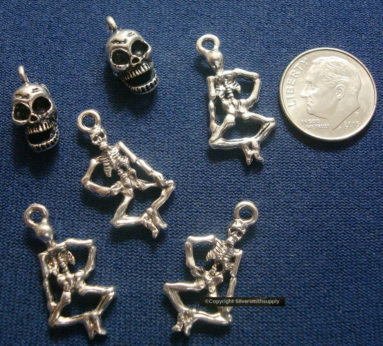 4 Skeletons 2 Skulls silver plated zinc charms pendant earrings findings cfp067