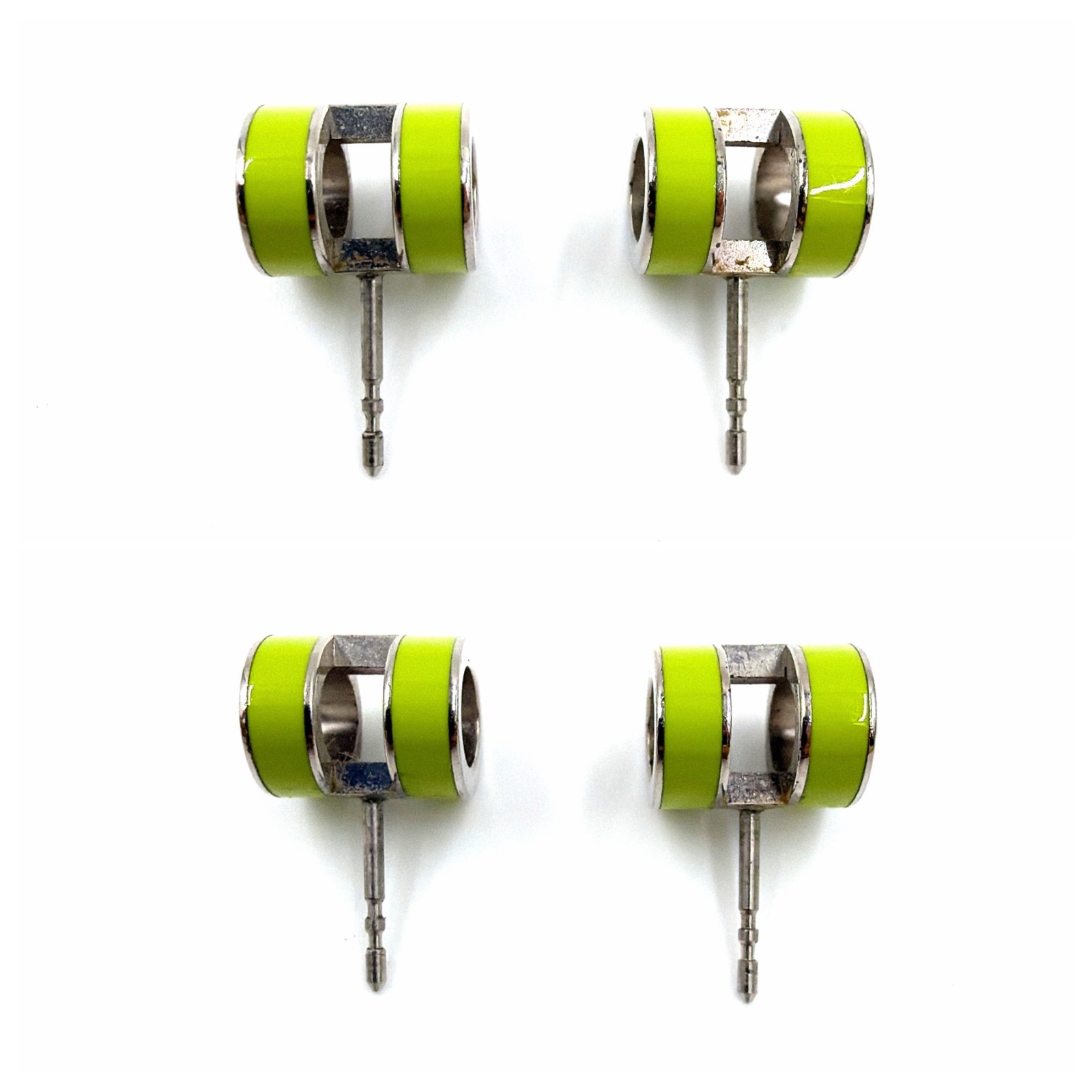 HERMES Mini Pop H Pierce Lime Green Enamel Silver Tone with Box Authentic