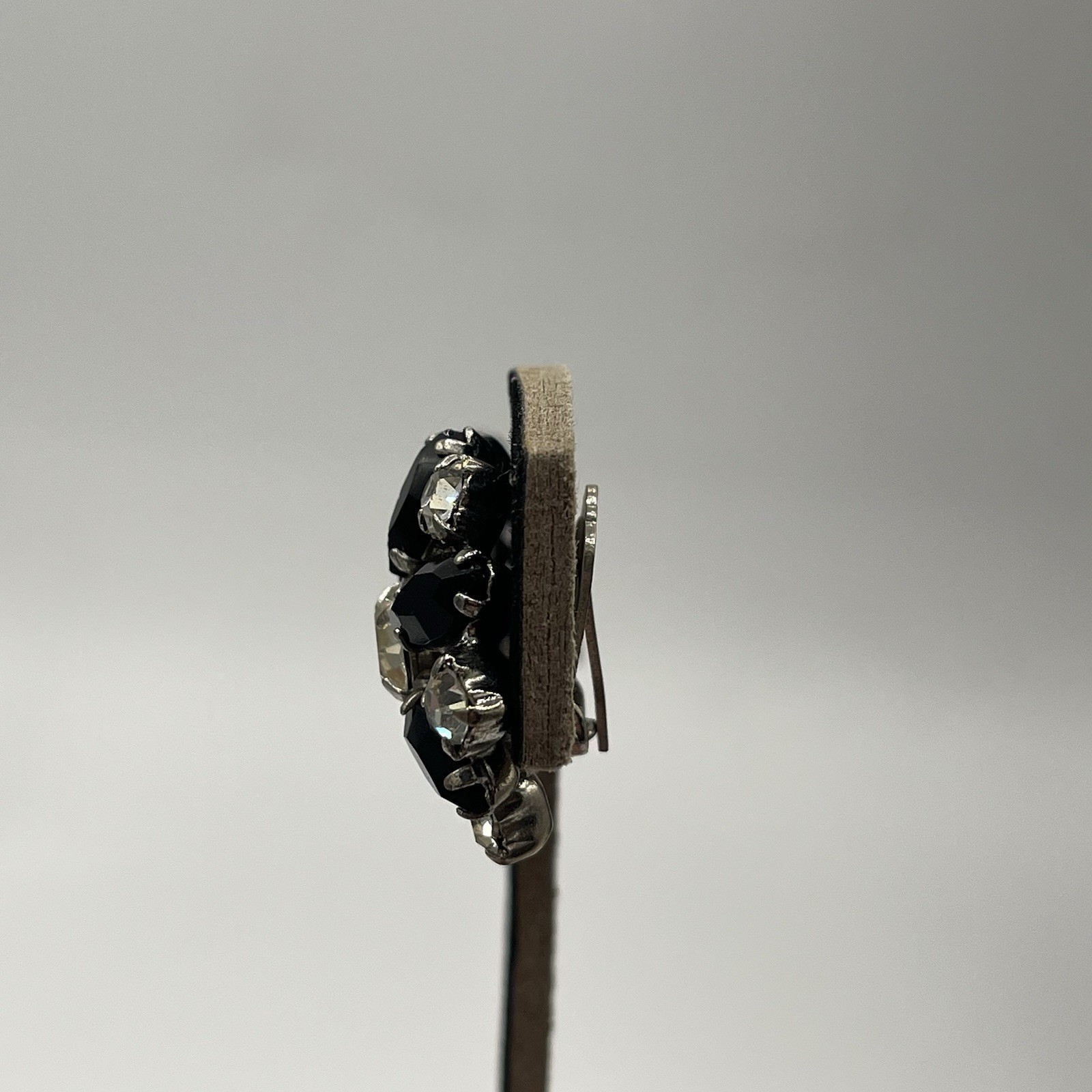 VTG Clear Colorless Black Rhinestones Necklace Clip-on Earrings Set Silver Tone