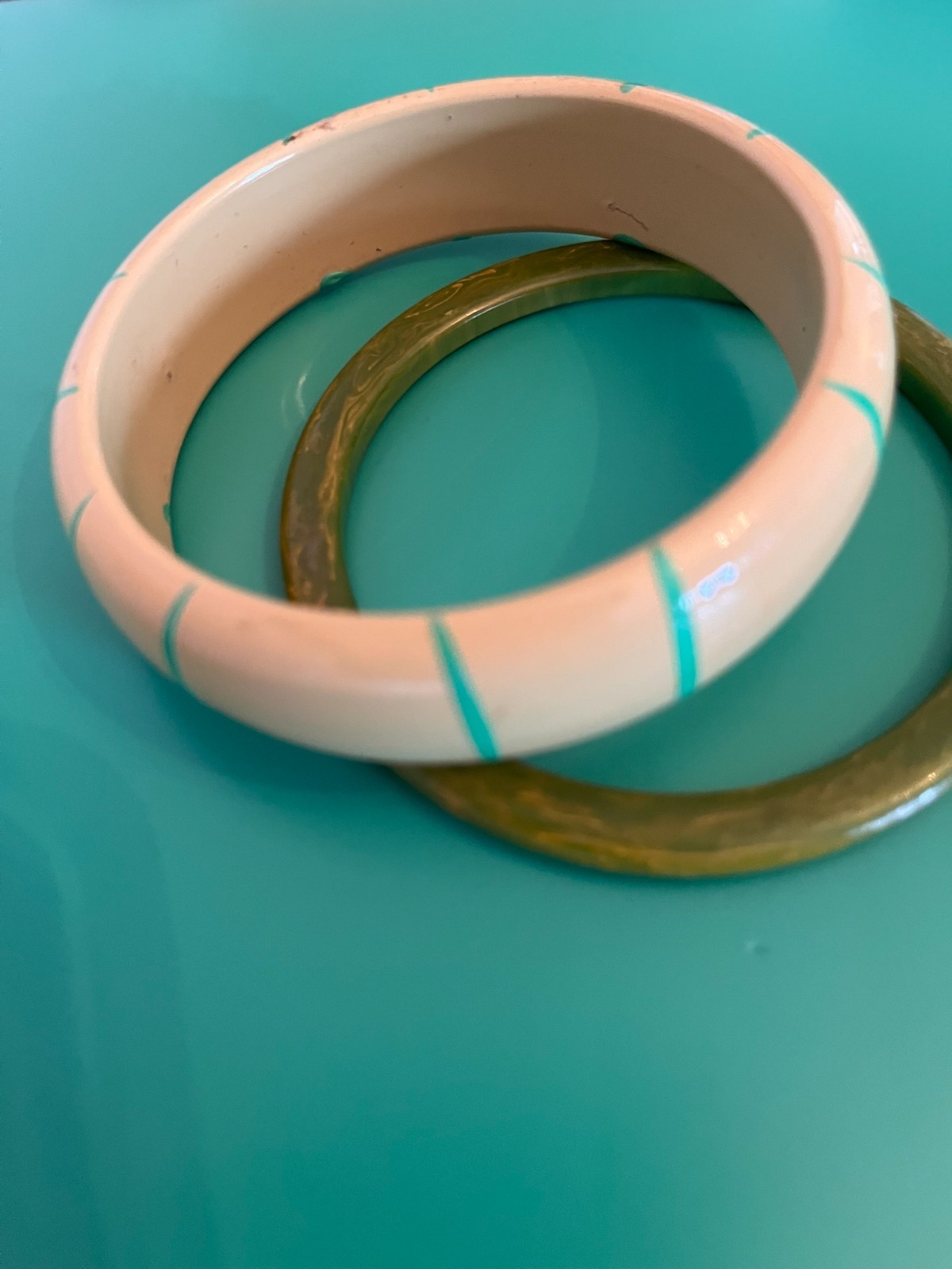 Vintage DU BARRY Yellow Lucite Turquoise Stripes & Moss green Bangle Bracelets