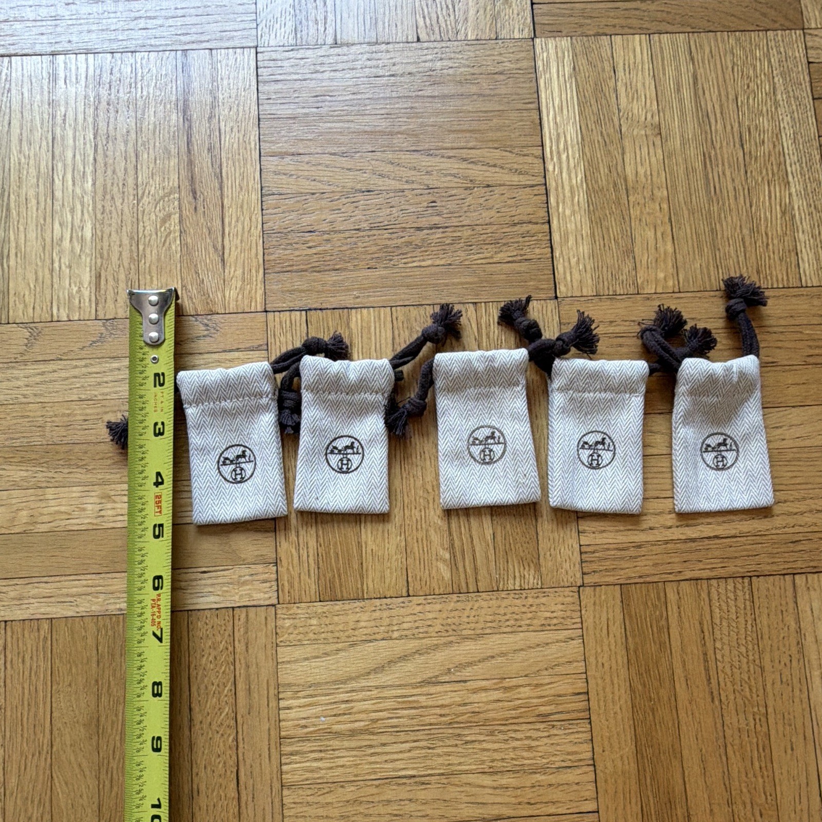 Hermès Beige/Brown Drawstring Fabric Jewelry Pouches Bags Lot of 5