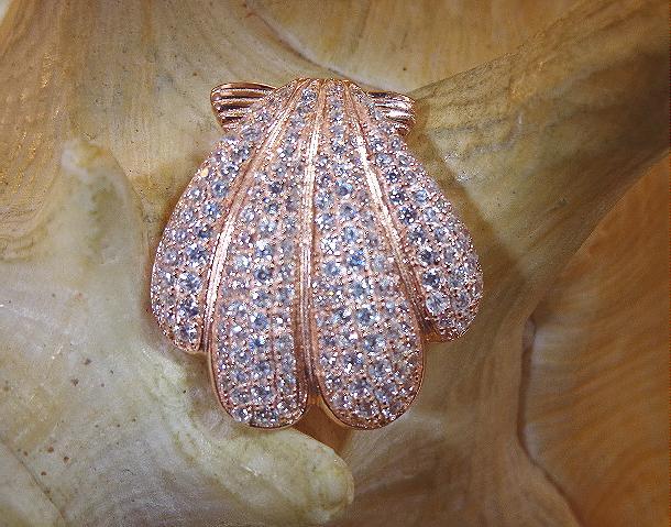 21.5MM ROSE GOLD PLATED 925 SILVER HAWAIIAN SCALLOP SHELL CZ SLIDE PENDANT #3