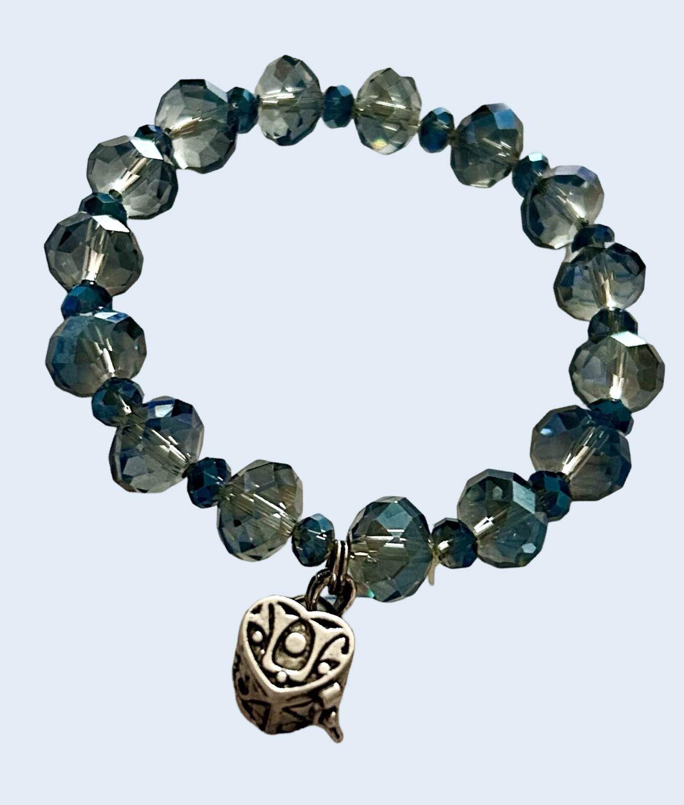 Alexa’s Angels Bracelet Blue Aurora Borealis Faceted Crystal w Heart Prayer Box