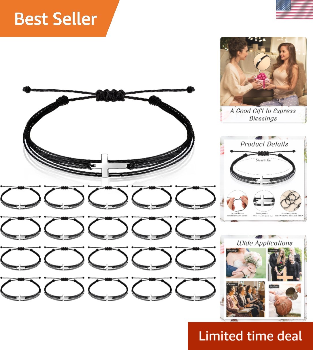 Handmade Cross Bracelets – 30 Pcs Adjustable Christian Gifts for All Ages