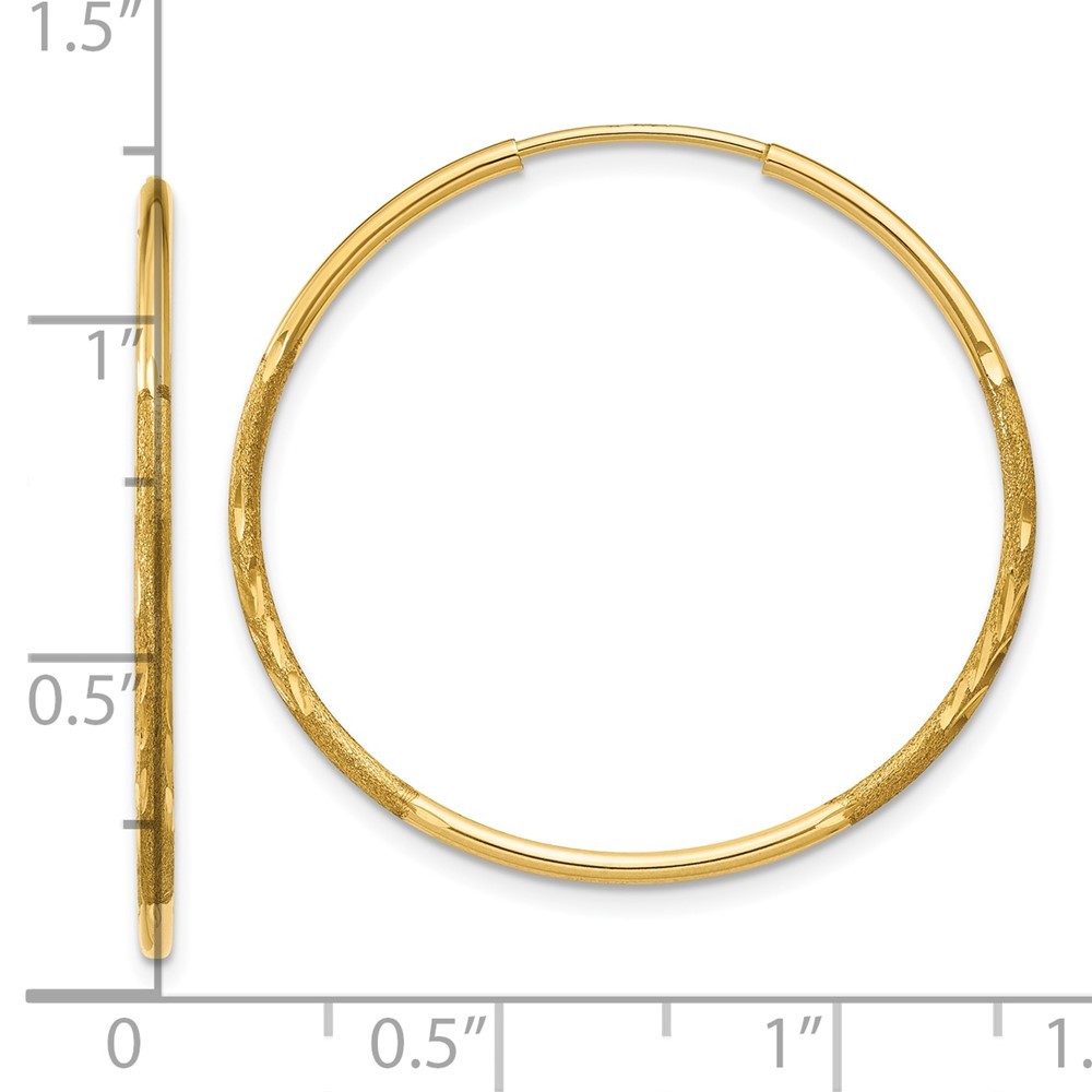 10k Yellow Gold 1.25mm Diamond-cut Endless Hoop Earrings for Women 0.57g
