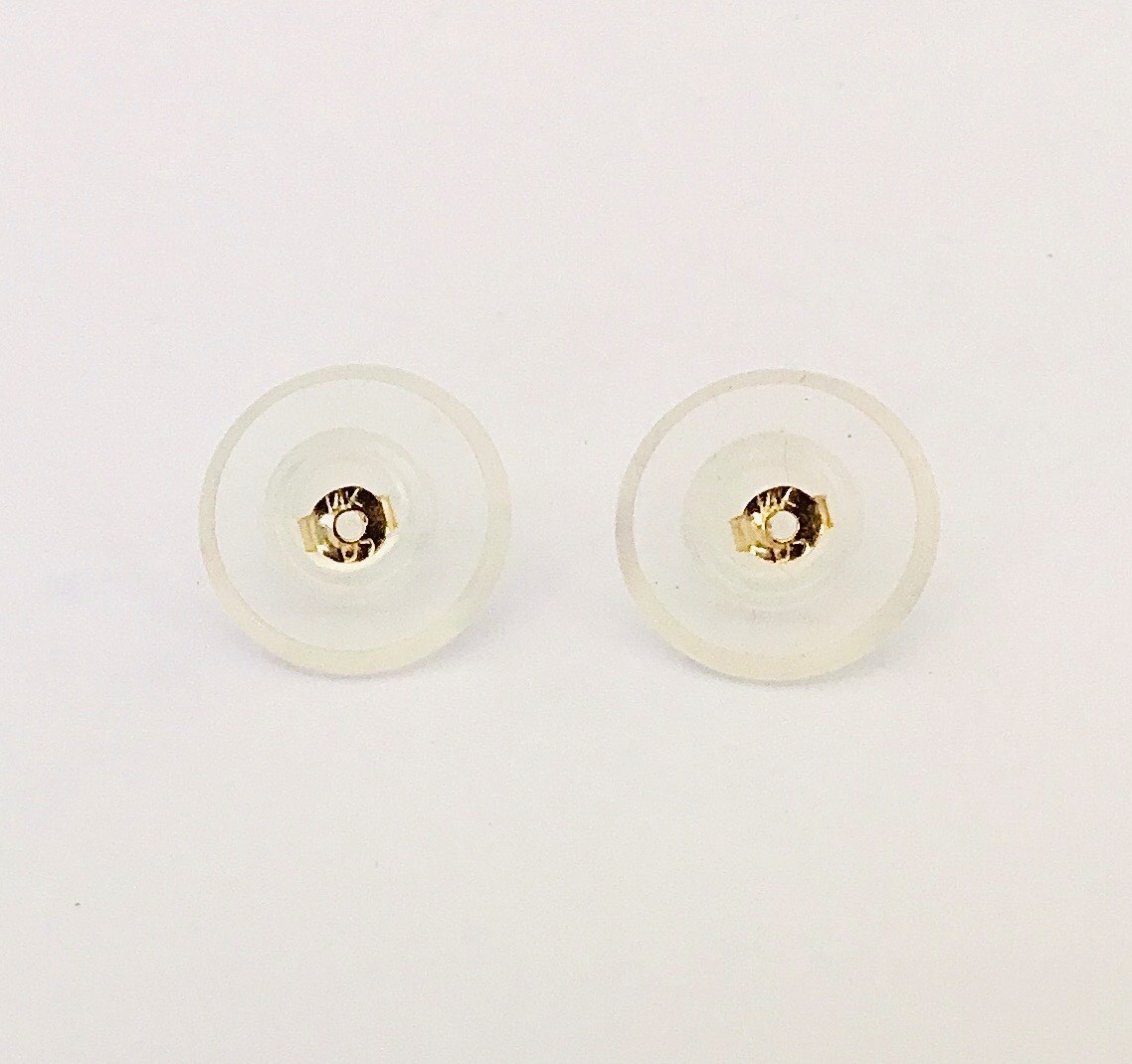 Genuine Natural Malachite Cabochon In Solid 14K Gold Stud Earrings NEW