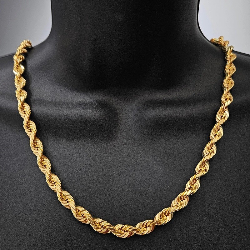 Solid 18K Yellow Gold Filled Tarnish-Free 24″ 6mm Italian Rope Chain Necklace