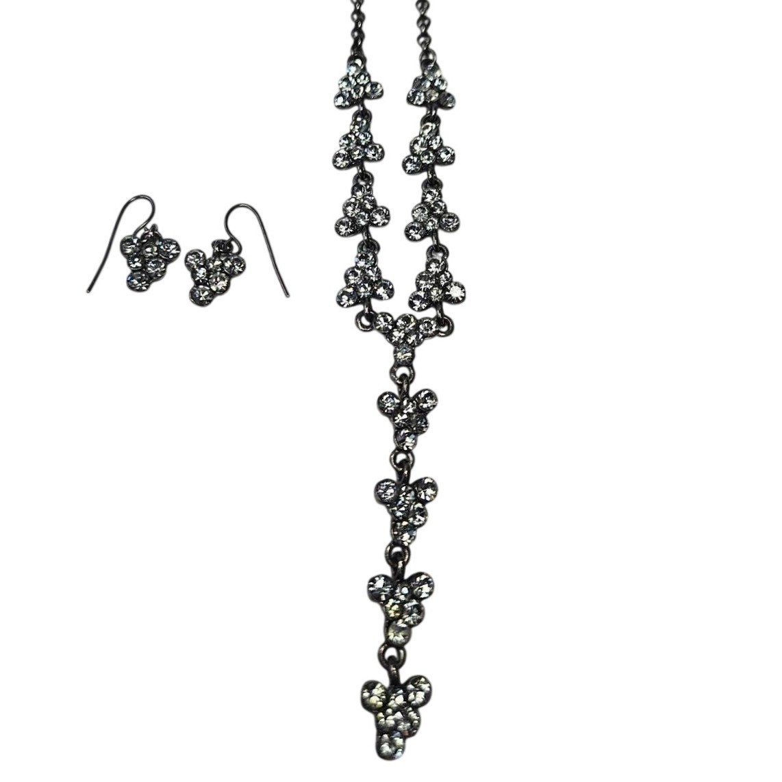 Bijoux Terner Gunmetal Rhinestone Y-Drop Necklace and Earrings Jewelry Set