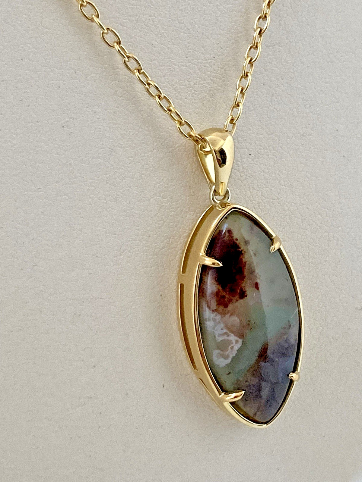 Gemporia Sterling Silver Gold Overlay Moss Agate Necklace – 3.5cm Pendant
