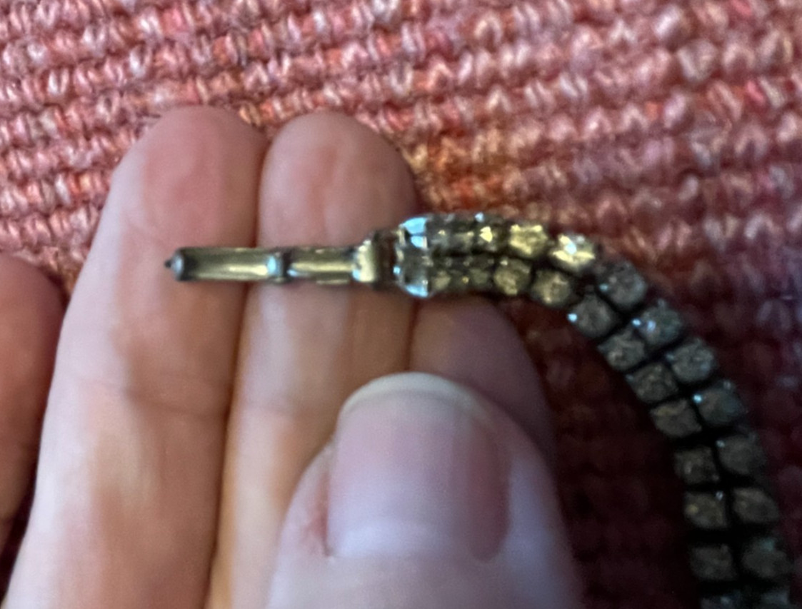 vintage Rhinestone Bracelet From The Mid 20Th Century, Silvertone, Center flower