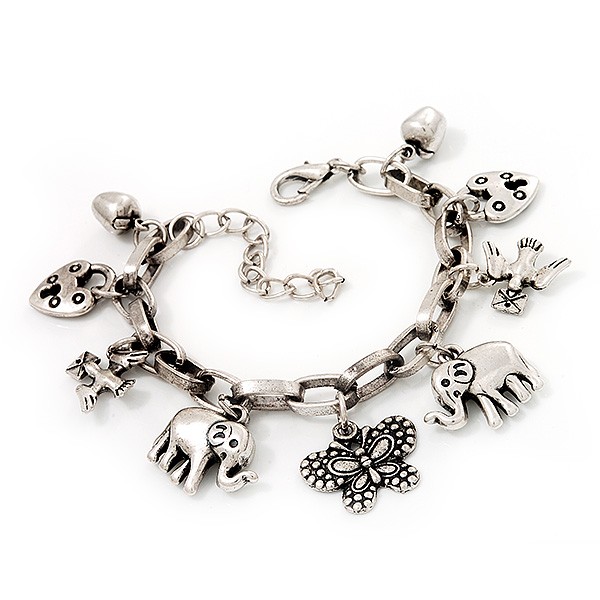 Chunky Oval Link Charm Bracelet In Silver Tone Metal – 18cm Length with 5cm