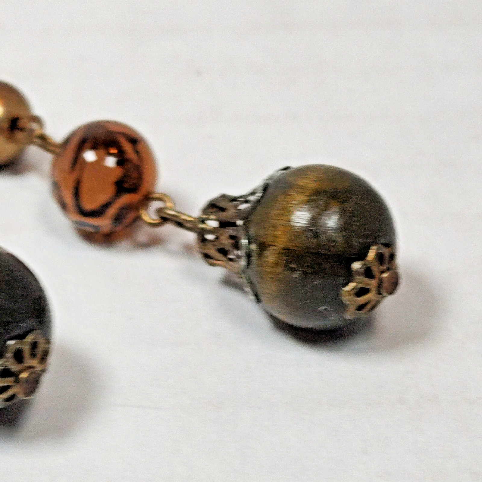 VTG Style Bronze Tone Metal Earth Tone Beaded Dangle Drop Hook Fashion Earrings