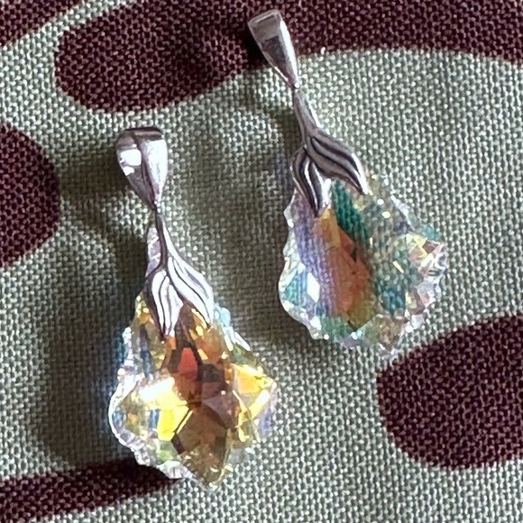Swarovski Austrian Crystal Aurora Borealis Baroque Pendant 925 Silver Necklace