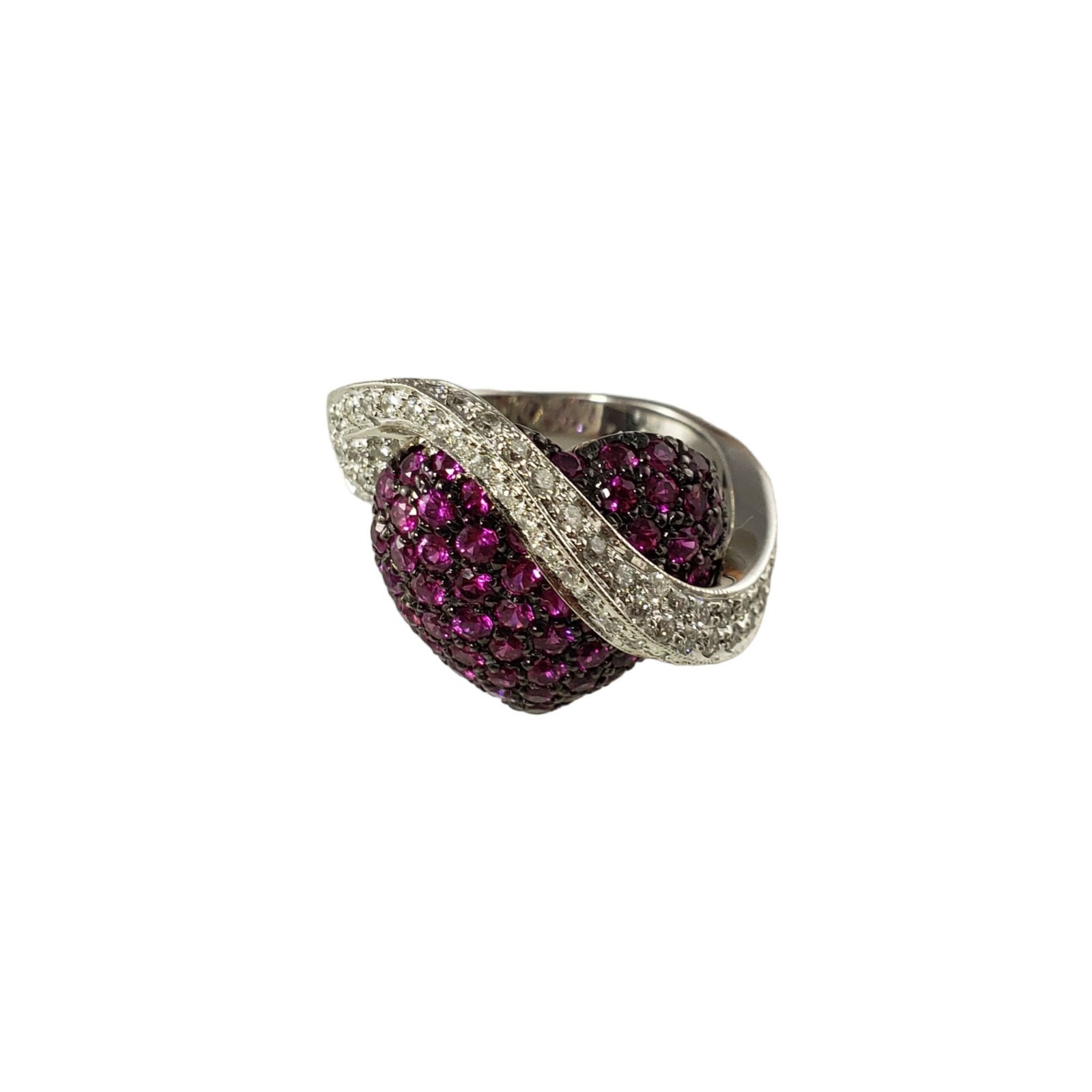 14K White Gold Pink Sapphire Diamond Heart Ring Size 4.25 #14005