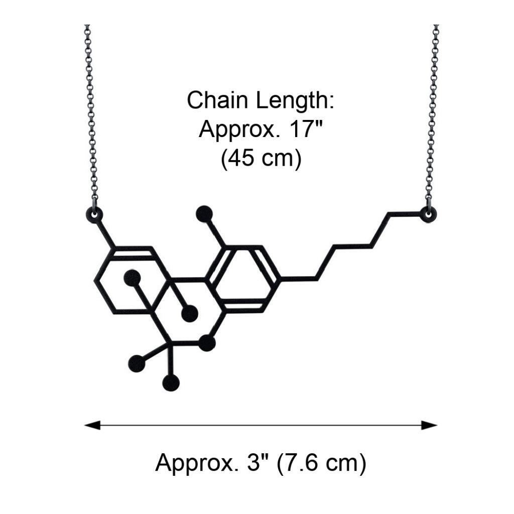 THC MOLECULE NECKLACE Marijuana Pot Weed Science Chemistry Black Gold or Silver