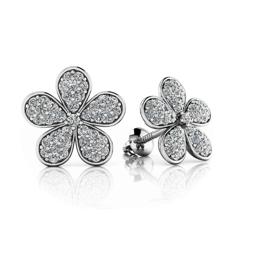 3Ct Round Lab-Created Diamond Women’s Floral Stud Earring 14K White Gold Plated