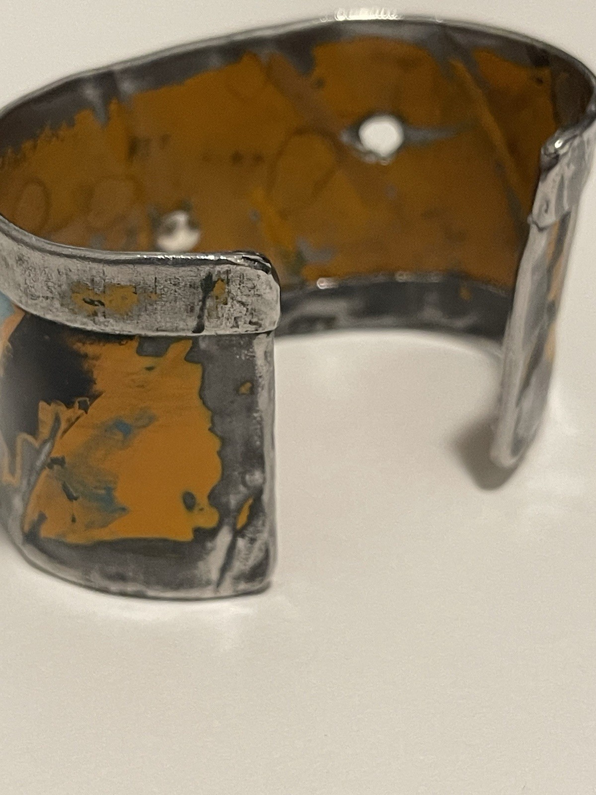 Kit Carson Handmade Metal Turquoise Cuff Bracelet hand painted Mustard Yellow