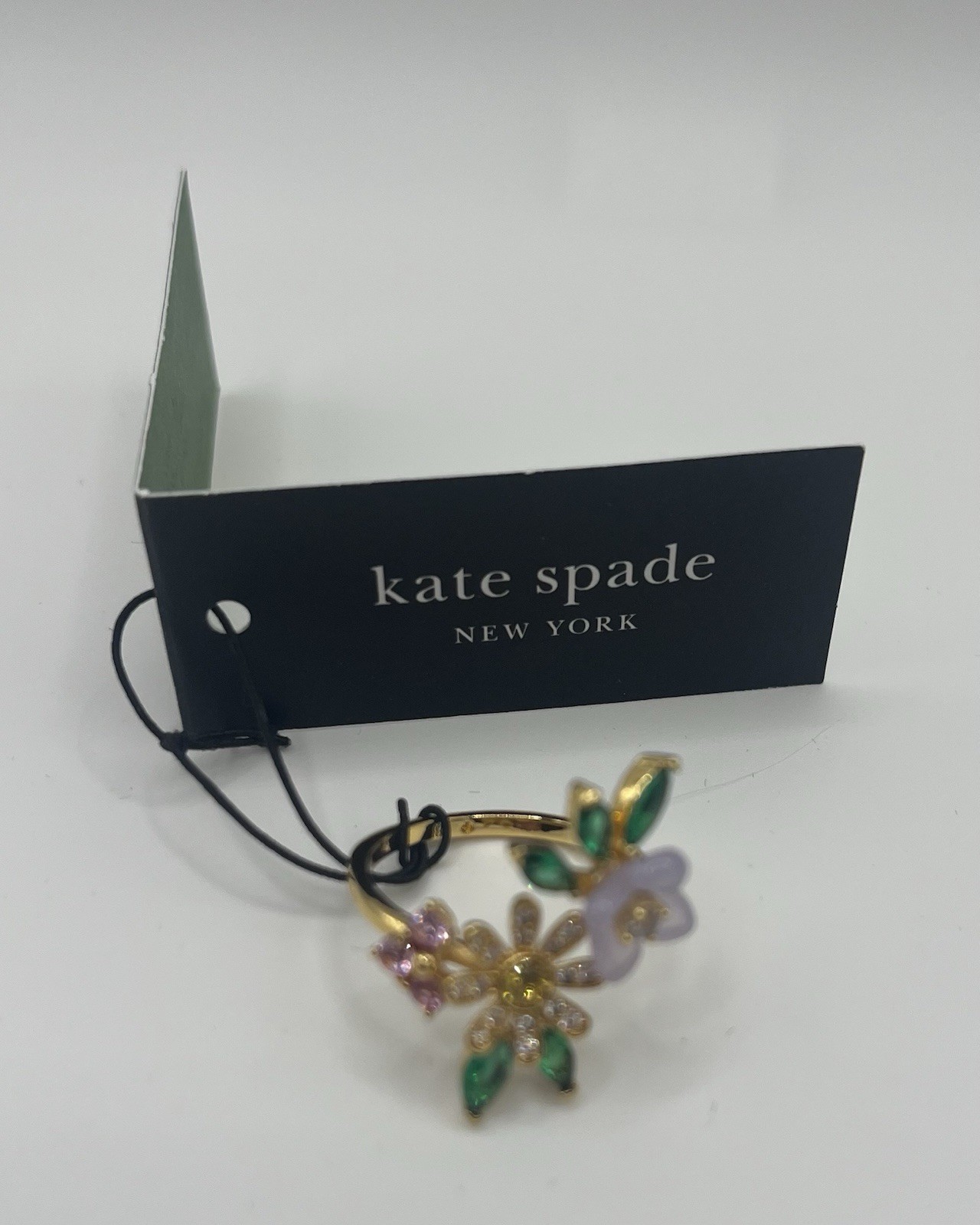 Kate Spade Bursting Blooms Ring NWT Gold Tone Crystal Floral Size 8 KK493
