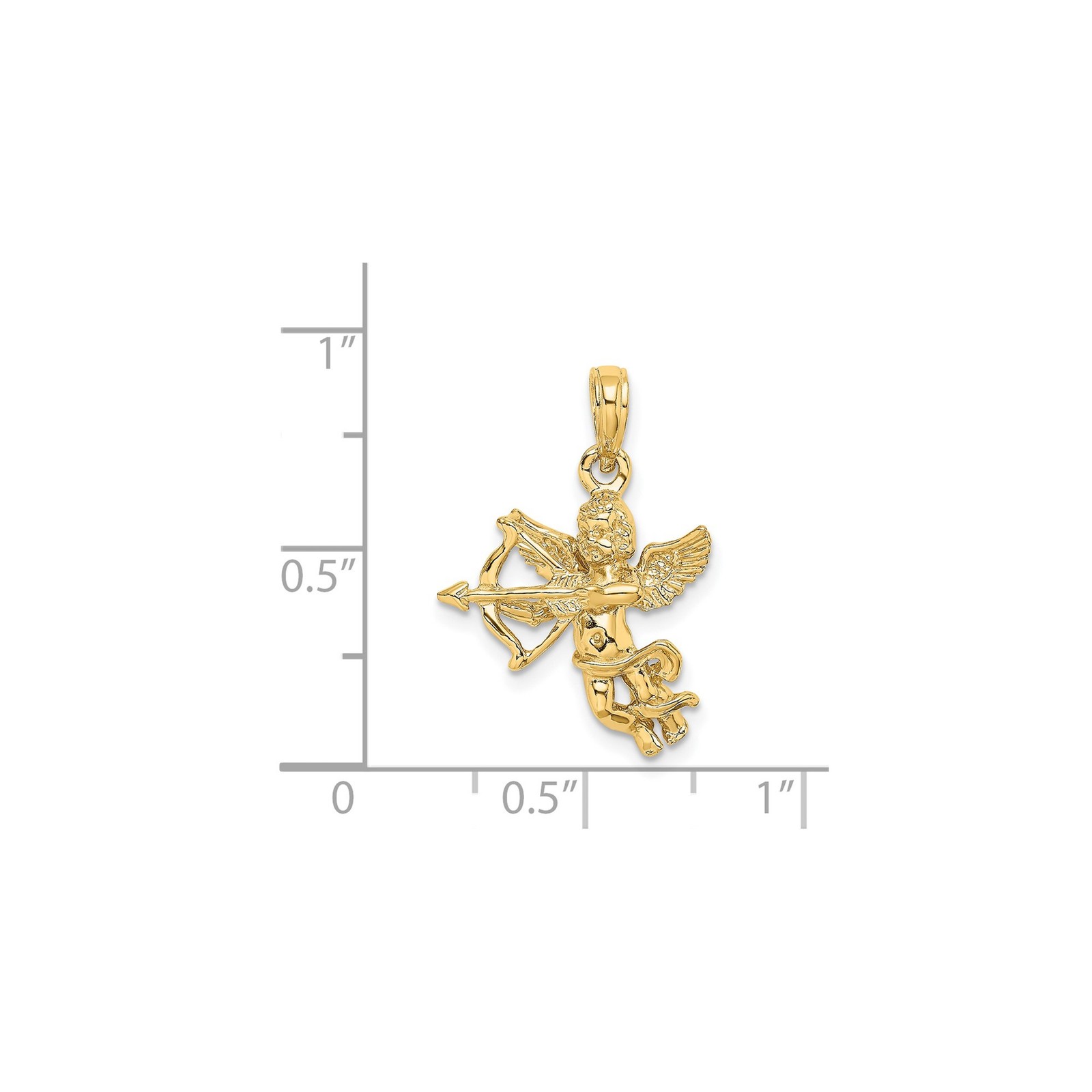 14k Yellow Gold Cupid Pendant Winged Cherub Bow Arrow Love Charm 22.5mm