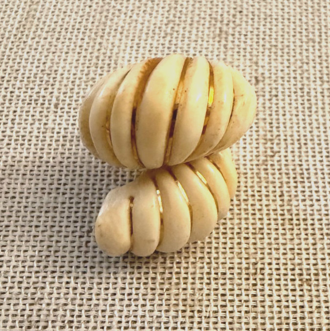 Vintage 14K Gold & Bone Shrimp Pierced Earrings, stamped 585