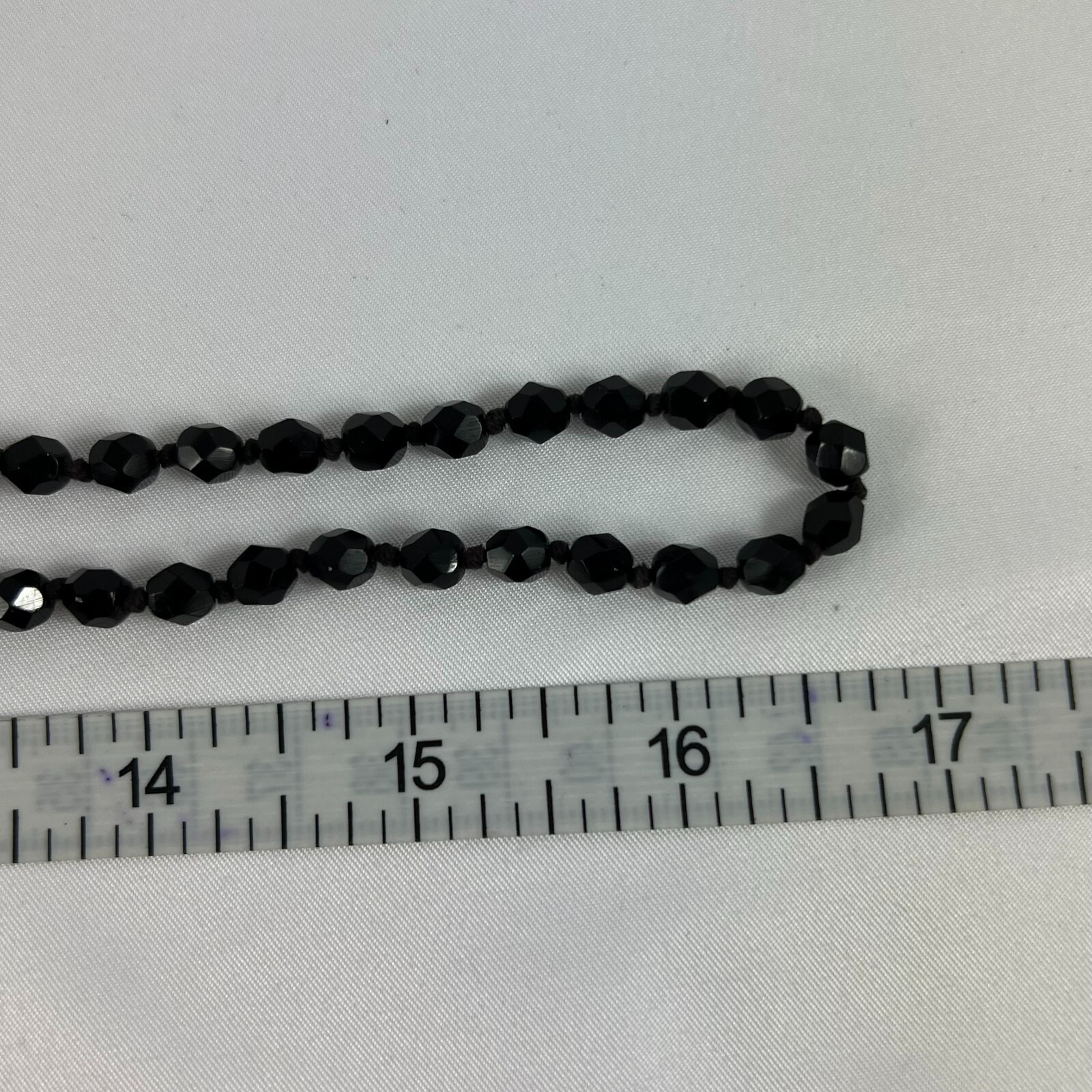 Jet Black Glass Crystals w Spacers Flapper VTG Necklace Strung on Chain 34in