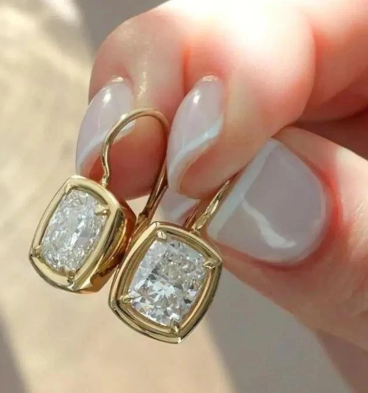 4 CT Cushion F-VS1 Lab Grown Diamond Women Drop Dangle Earrings 14K Yellow Gold