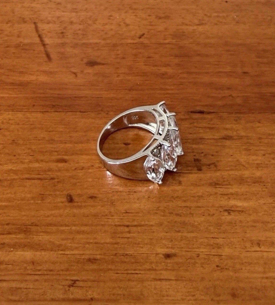 Sterling Silver 925 Wide Band Marquise CZ Eternity Ring Size 6.5 BBJ Statement