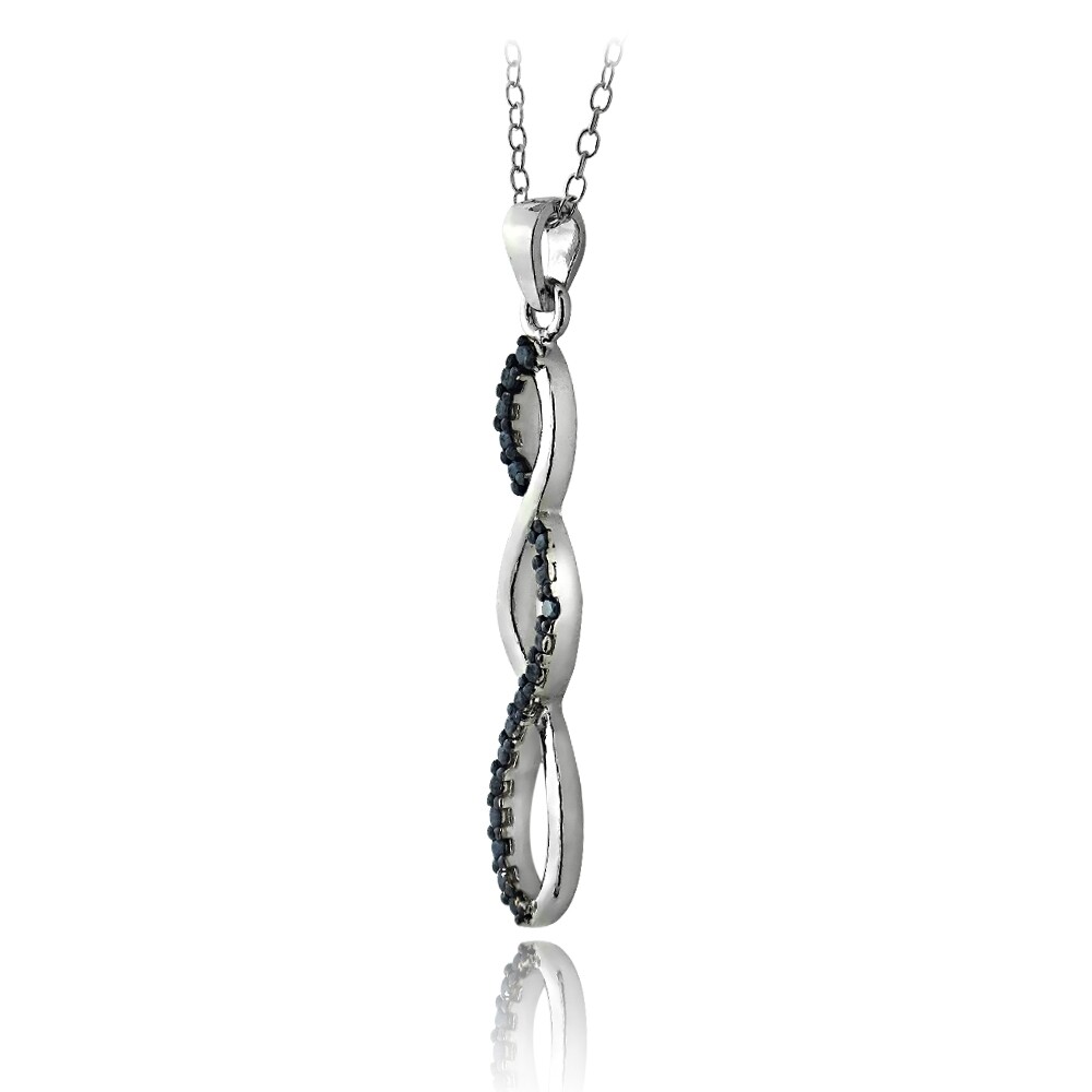925 Silver Blue Diamond Accent Infinity Pendant, 18″
