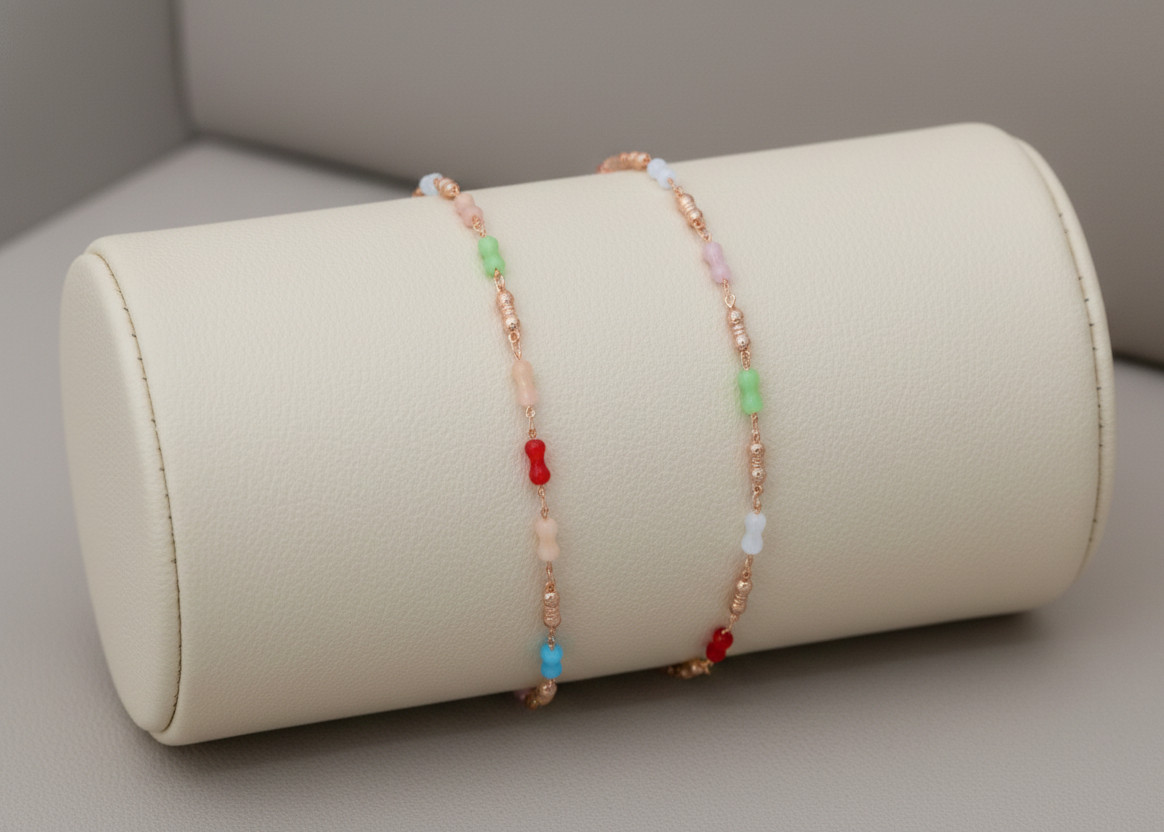 Multicolor Beaded Bracelet Dainty Rose Gold Plated Chain Bracelet For Valentine