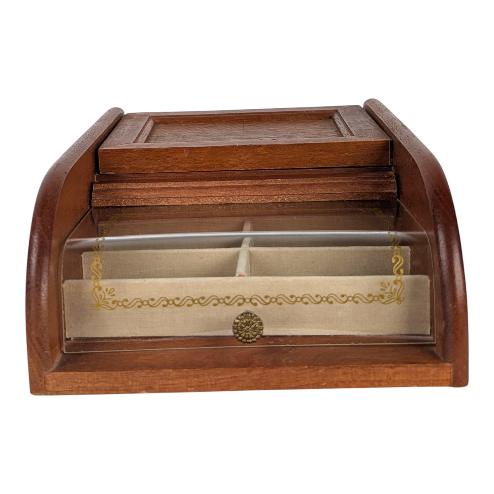 MCM Mid-Century Modern Vanity Table Top Jewelry Box – Wood With Acrylic Top