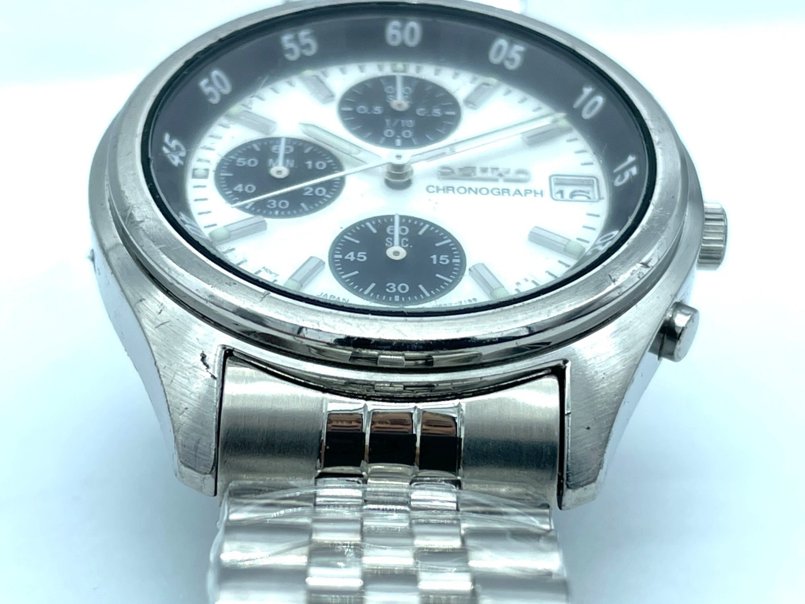 SEIKO Men’s Chronograph Watch Panda White Dial Quartz V657-7100 New Band