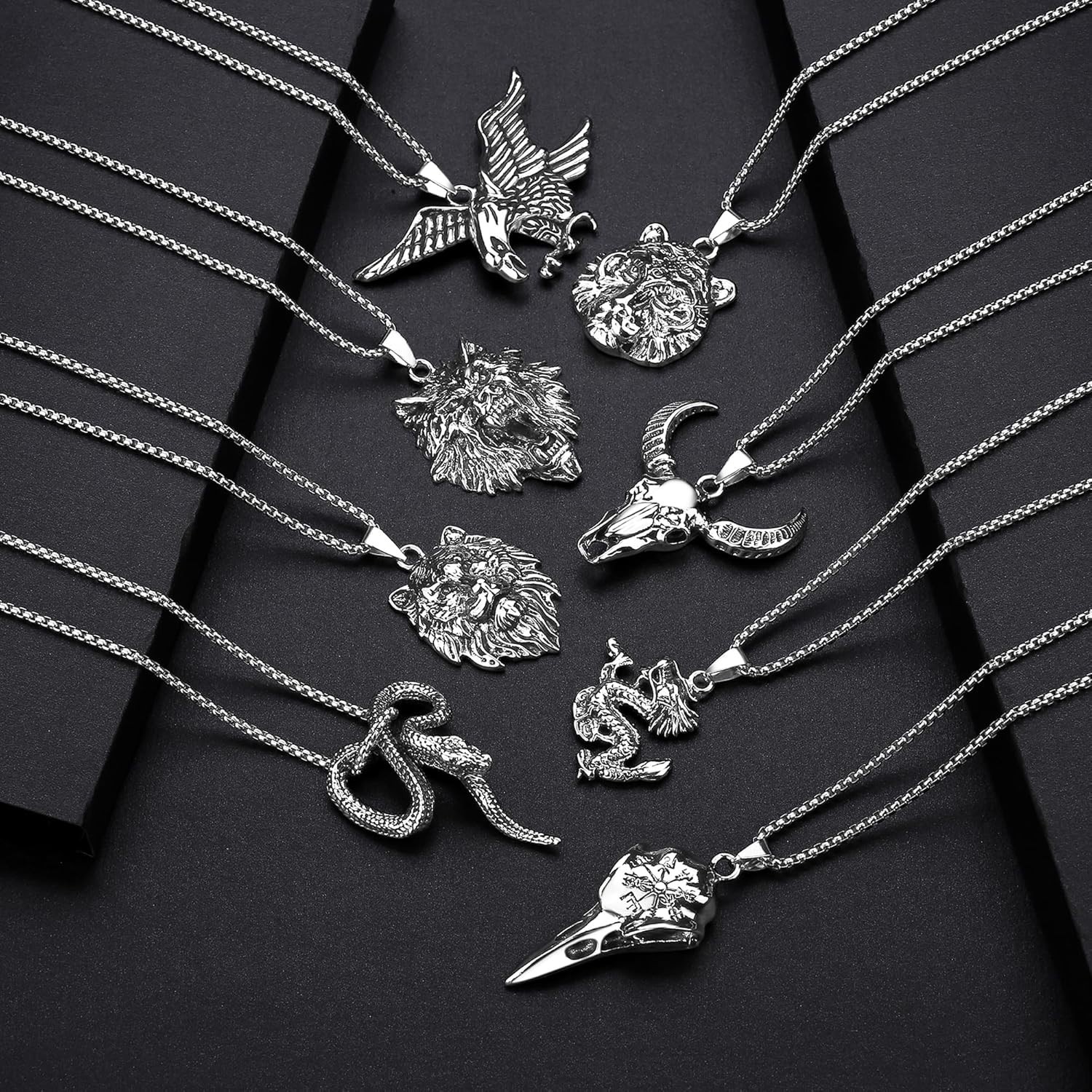 High-Quality 8-Pc Gothic Necklace Collection for Men | 20-Inch Adjustable Chains