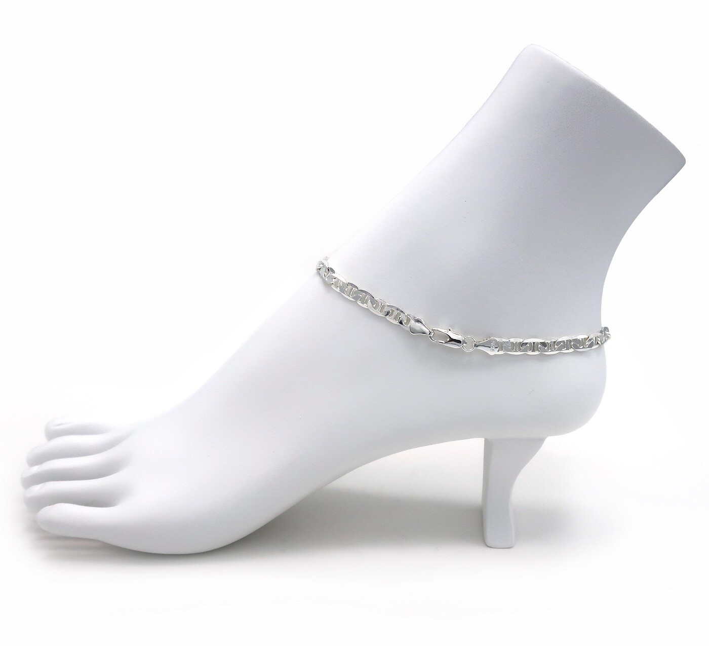 Classy Minimalistic Mariner Link Chain Quality Anklet Bracelet Silver Plated 10″
