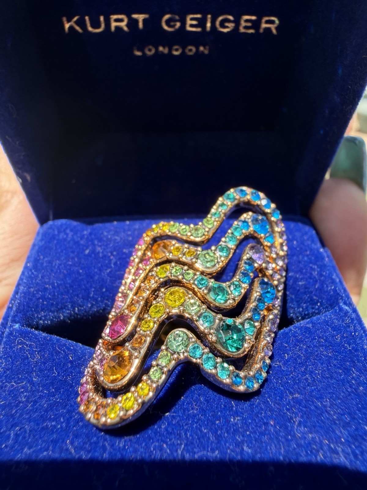 Kurt Geiger Rainbow Wave Cocktail Ring Size 7