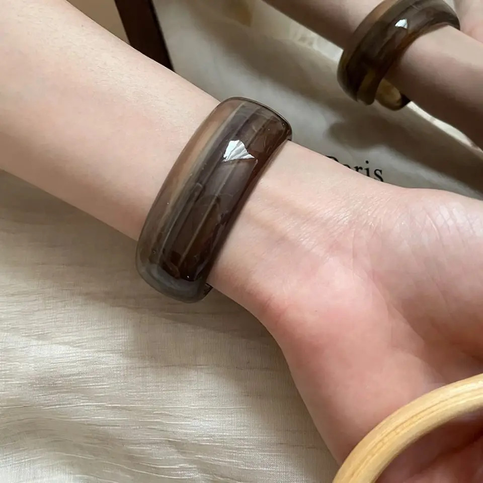 Acrylic Resin Open Cuff Bangle Women Irregular Round Layered Strand Jewelry