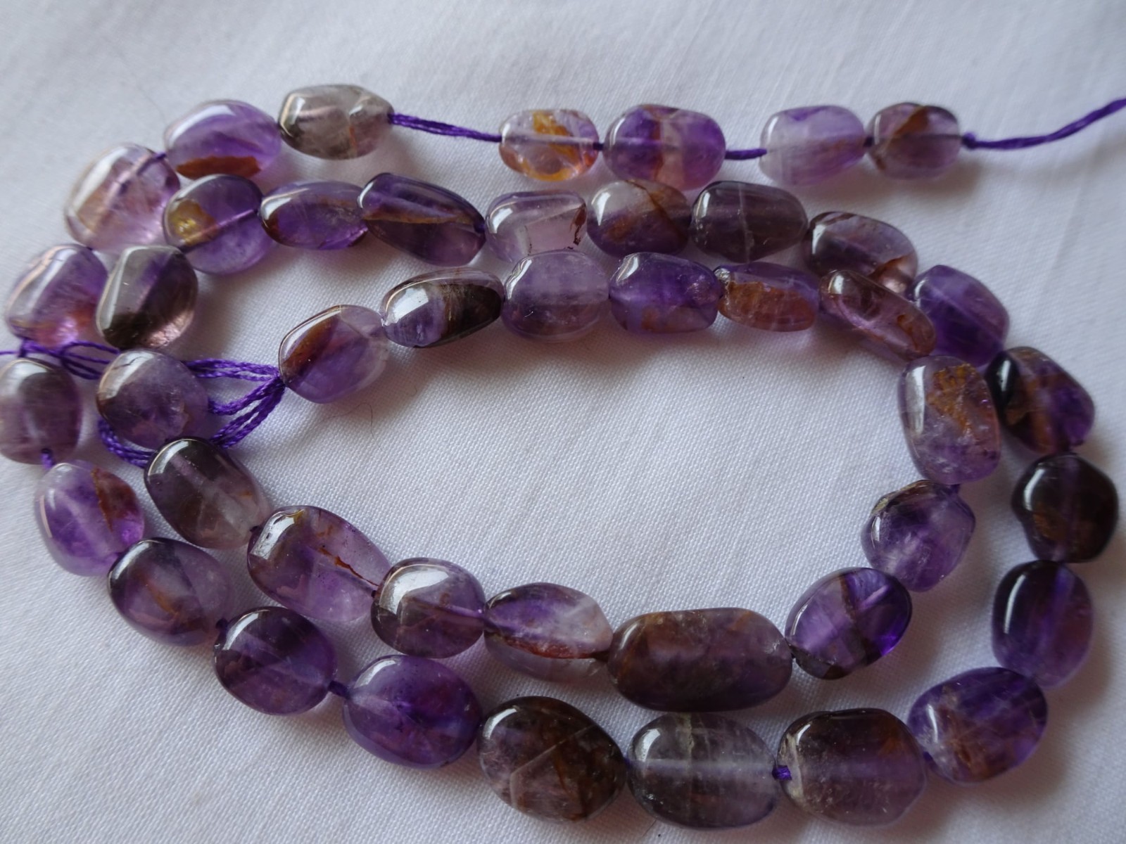 13″ Strand Natural Amethyst 7-9mm L Smooth Puffy Oval Stone Beads A43 DNG