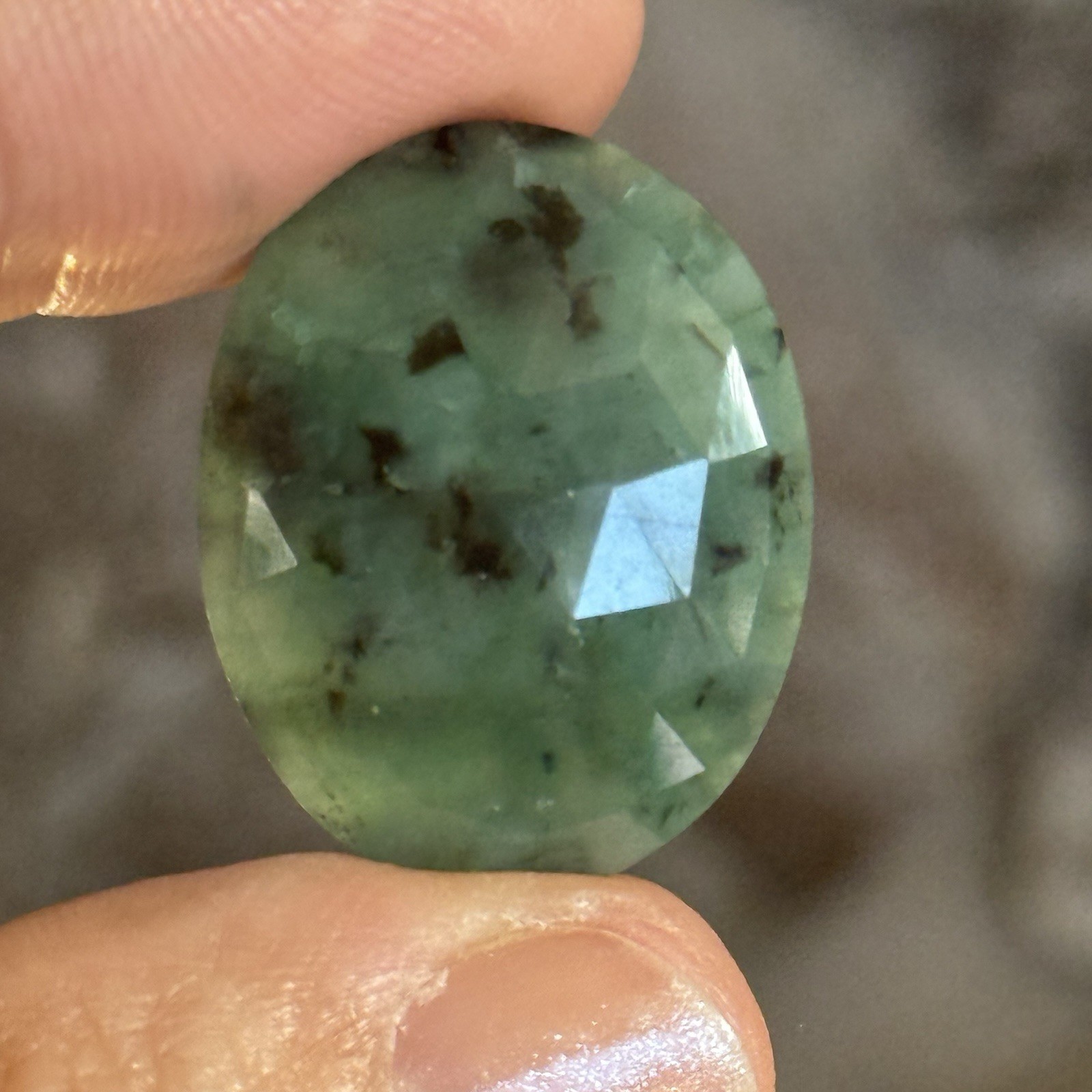 19.6ct 25.5×20.3×4.8mm Natural Green Emerald Rose Cut Flat Back Oval Cabochon