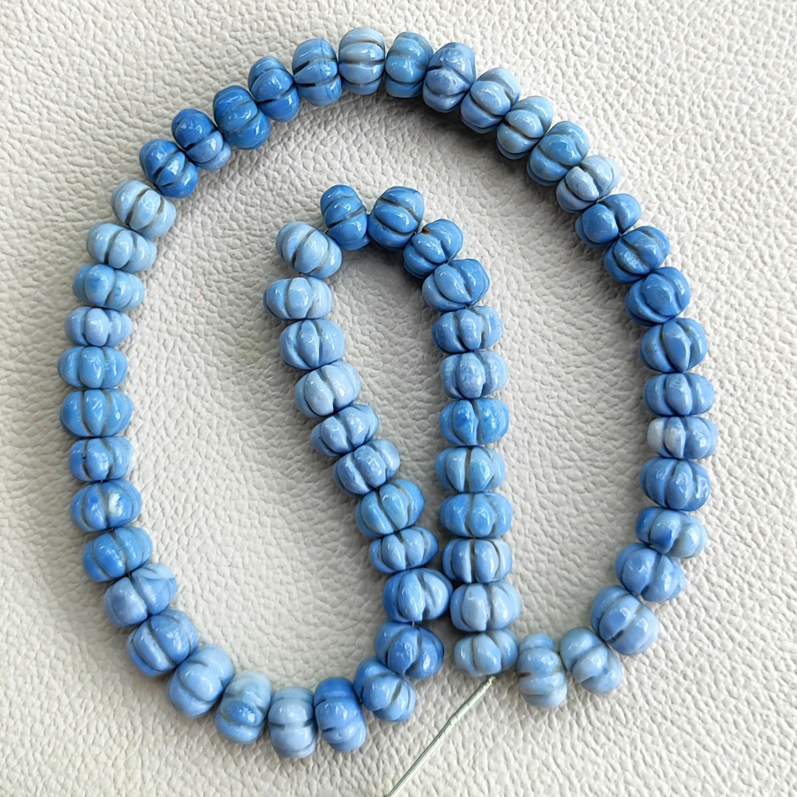 Blue Opal 8-10mm Pumpkin Carved Beads 15″ Strand Peruvian Gemstones for Jewelry