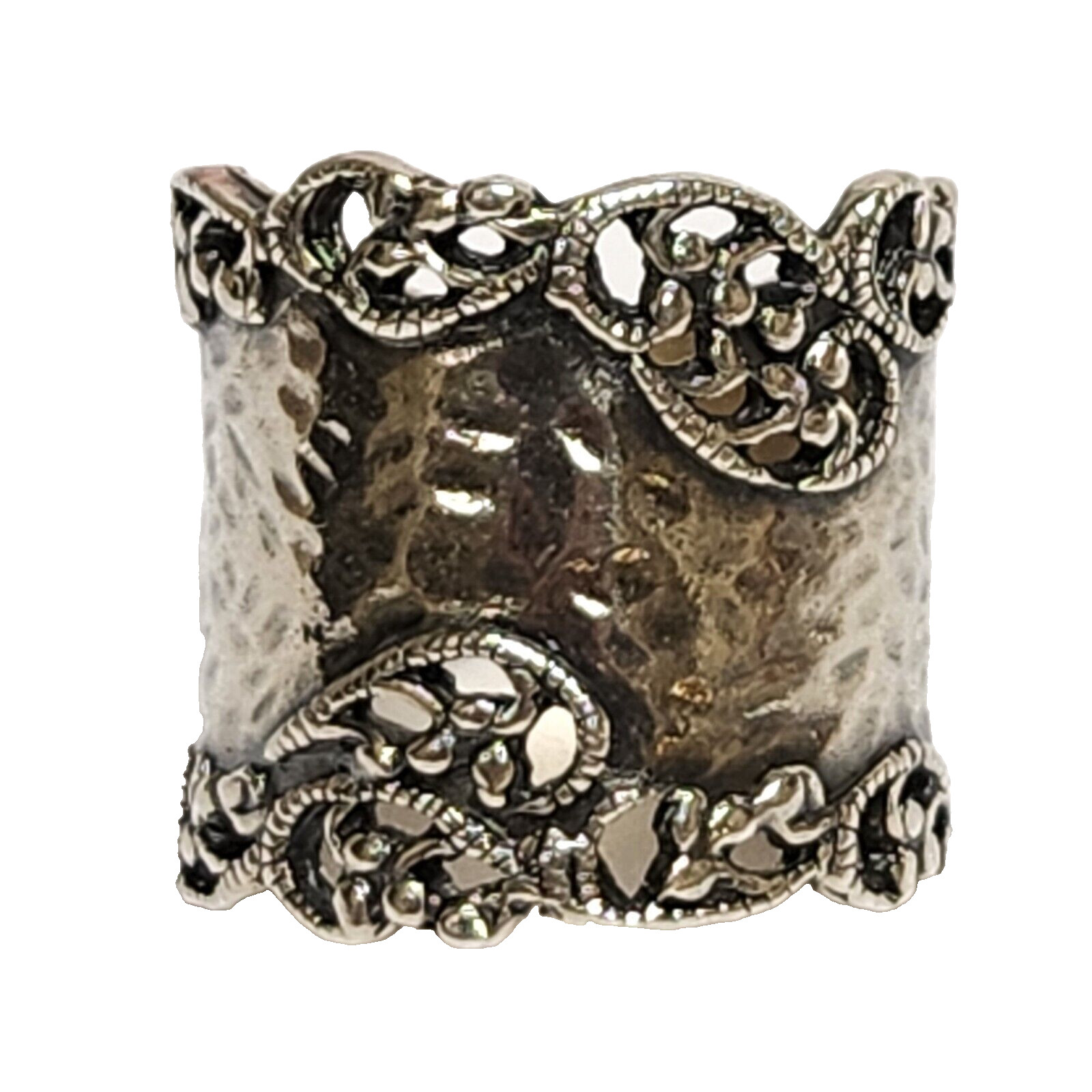 PZ PAZ Israel 925 Sterling Silver Hammered Scroll Work Cigar Band Ring Size 6