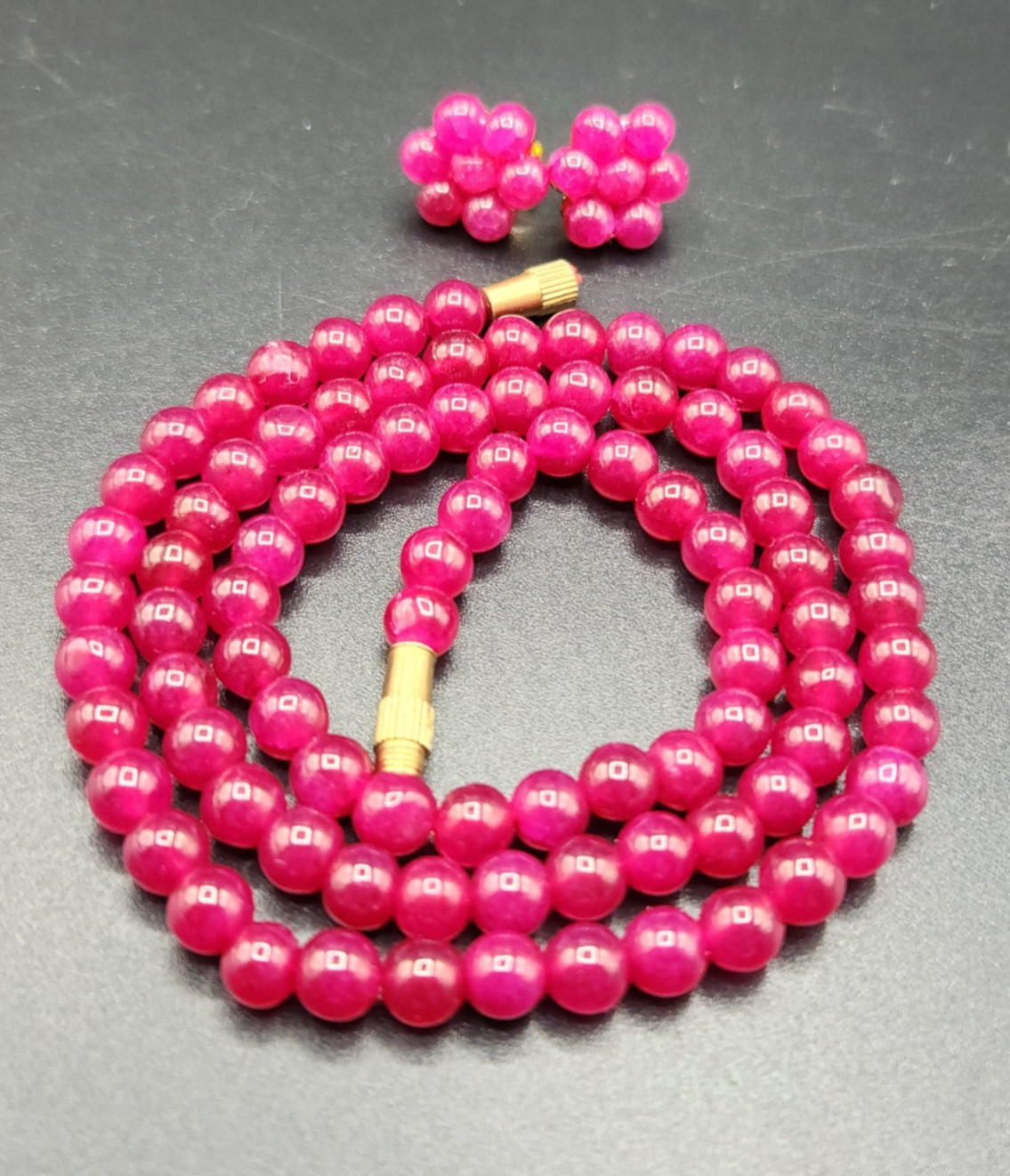 Fuchsia Dark Pink Gemstone Necklace and Earrings