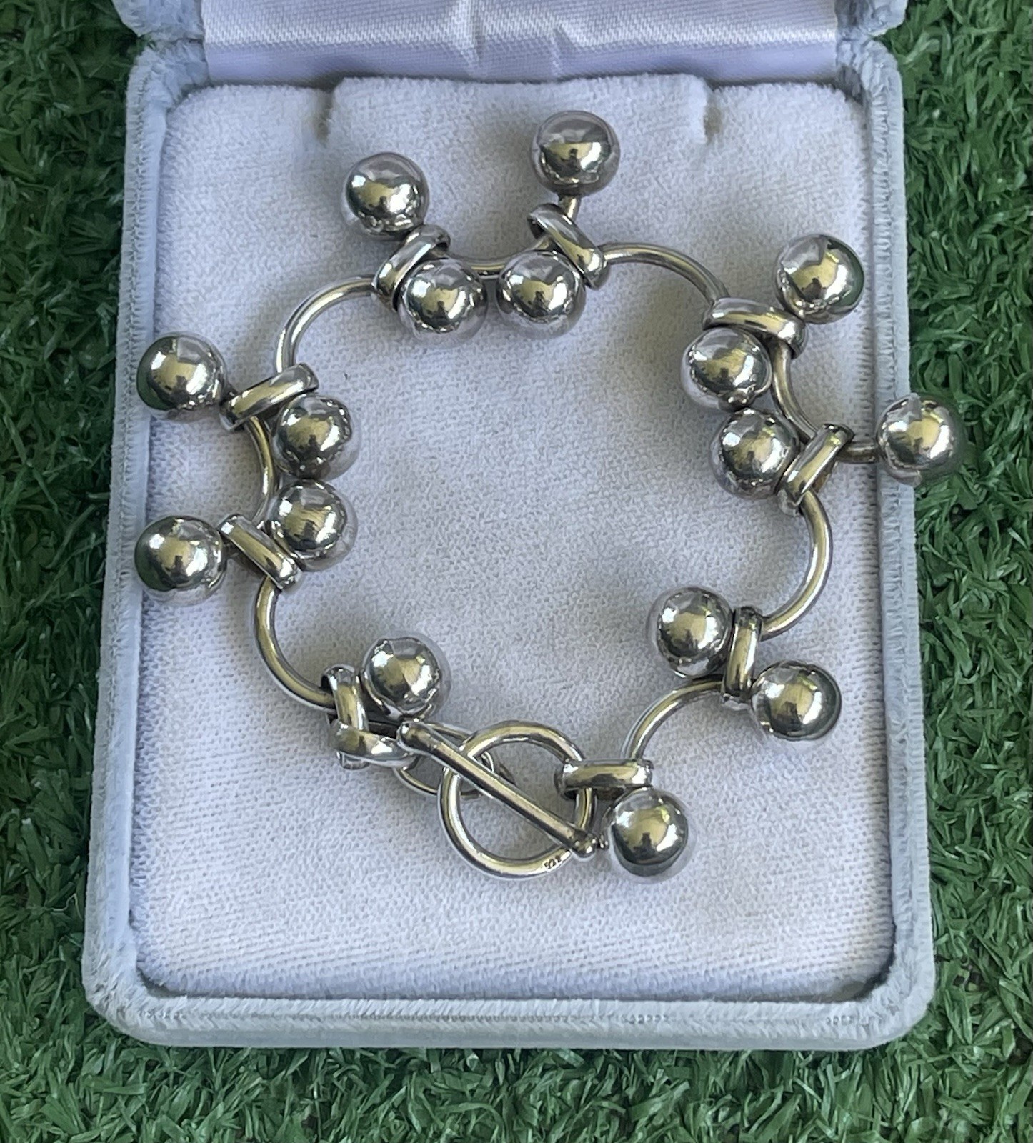 Vtg Marked 925 Sterling Silver DNA Vine Cha Cha Beads Toggle Clasp Bracelet 7.5”
