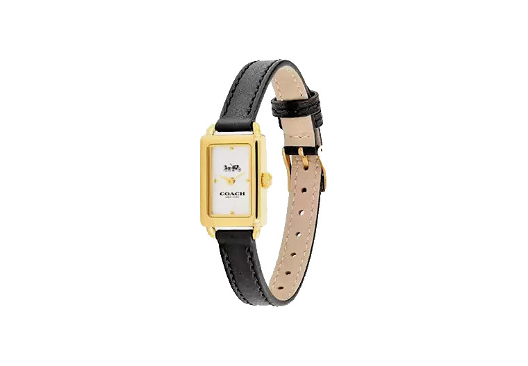 Coach Mini Liz Watch 24mm Black Leather Strap Gold Tone Women’s Watch C3622