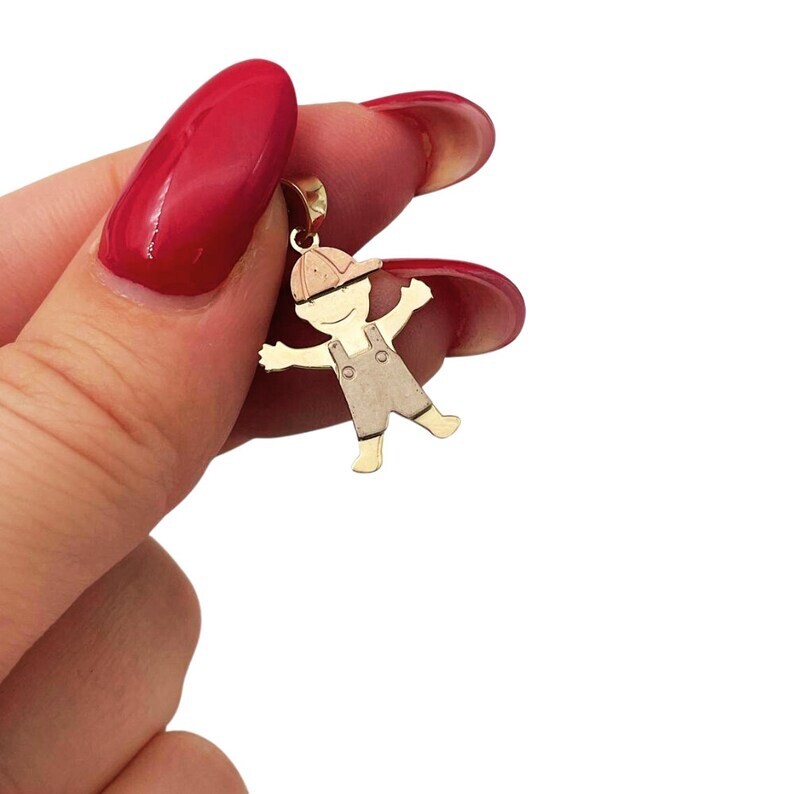 Little Boy Pendant in 14K Gold for Mom Baby Boy Charm for Necklace or Bracelet
