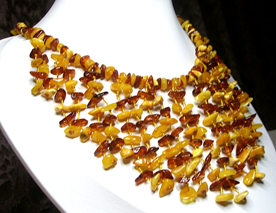 Genuine Baltic Amber Boho Necklace, Cognac, Egg Yolk Butterscotch, 48 cm 18.89”