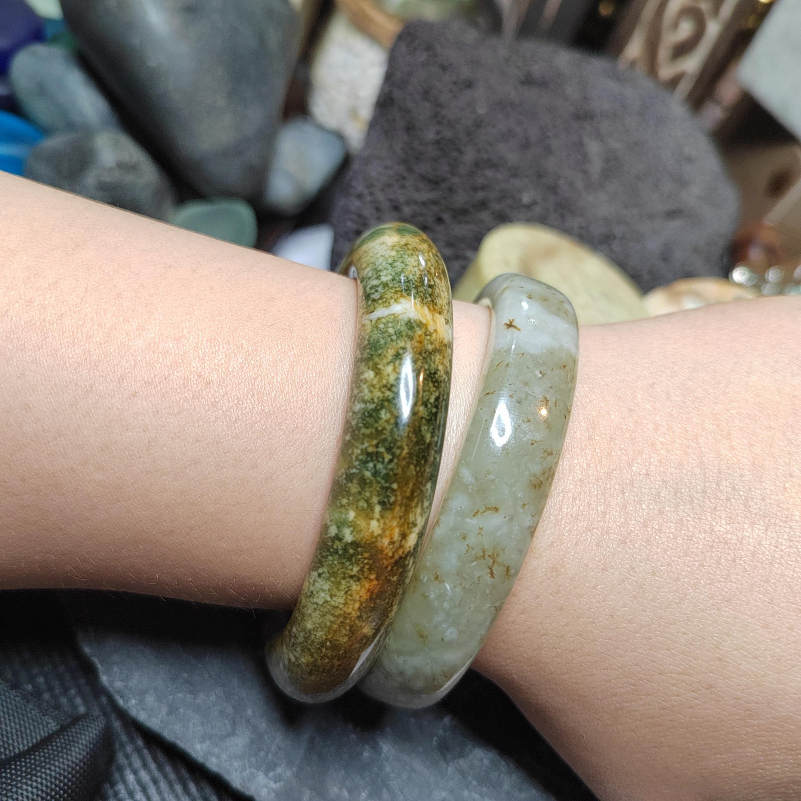Certified Natural Xiuyan Jade Bangle “Celestial Clouds” | Inner 58.3 mm SL566