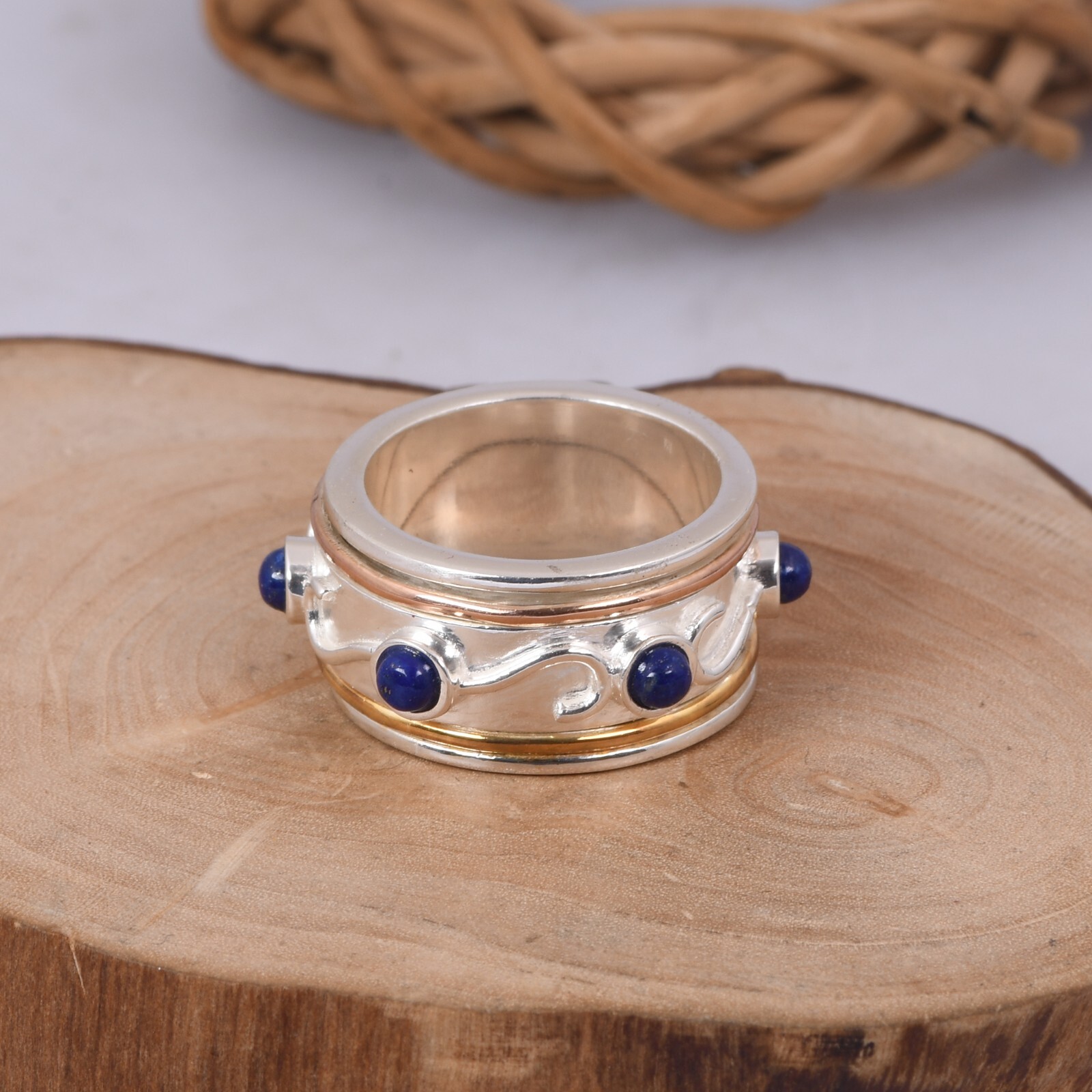 Lapis Spinner Ring 925 Sterling Silver Ring for Women, Meditation Fidget Ring